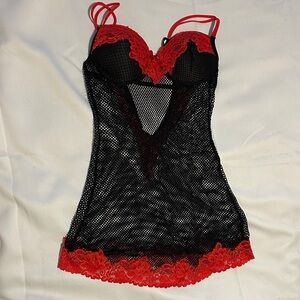 Native Intimates Black and Red Fishnet Lace Chemise